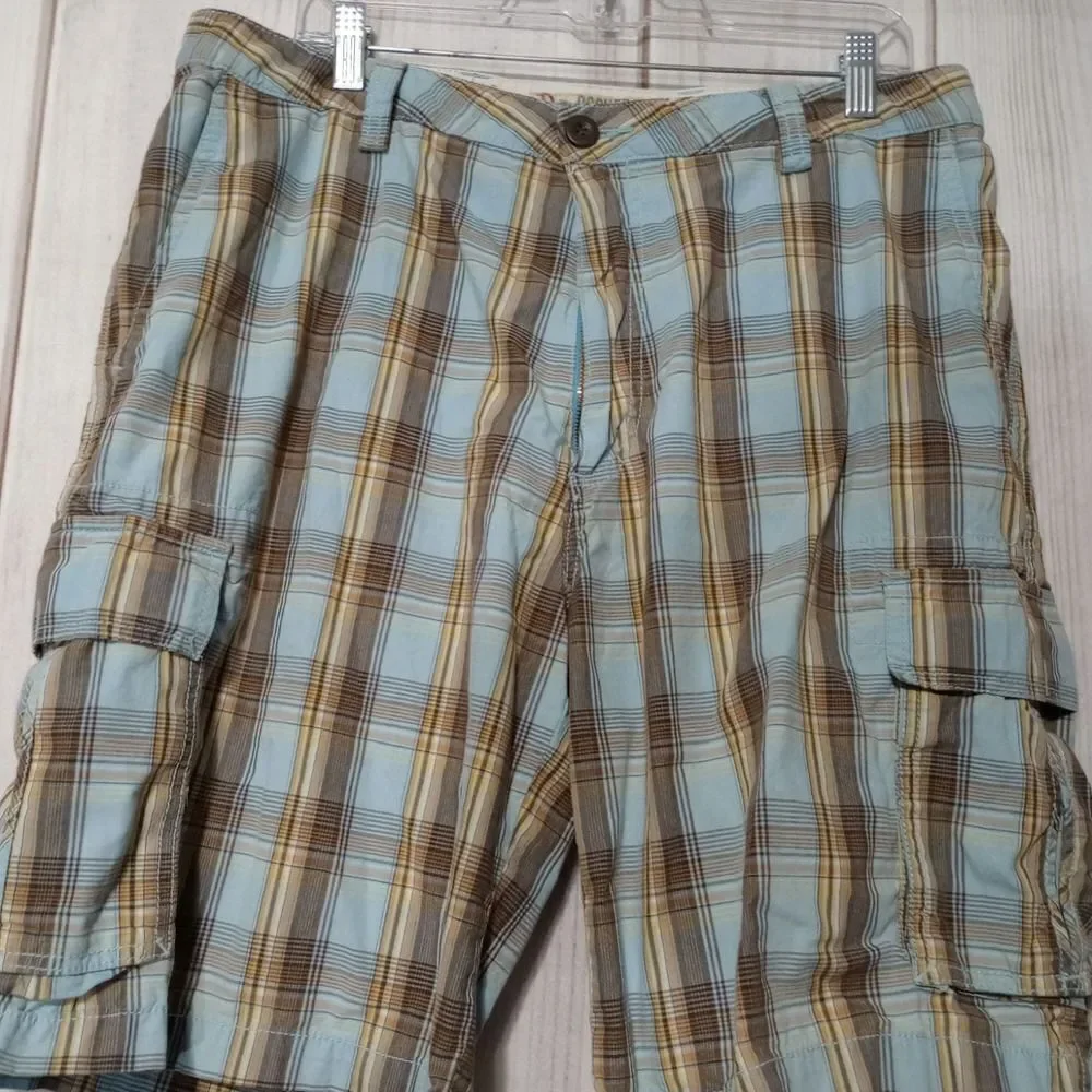 Dockers Shorts Men's 36 Blue Tan Plaid‎ Cargo Pockets